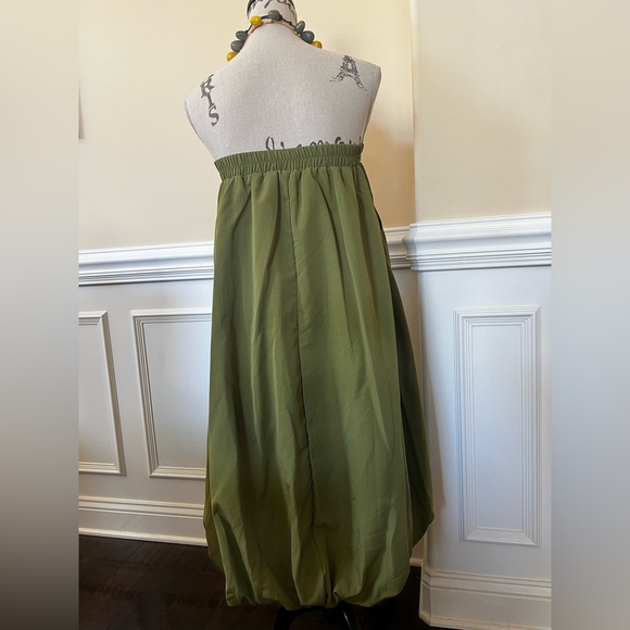 Olive Green, Bubble Hem Maxi Slim Women’s Skirt. - Picture 11 of 12